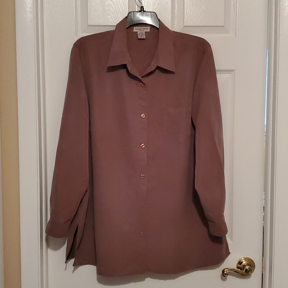 Notations Tops |  Woman's long sleeve blouse | Color: Taupe |  Plus size 1X